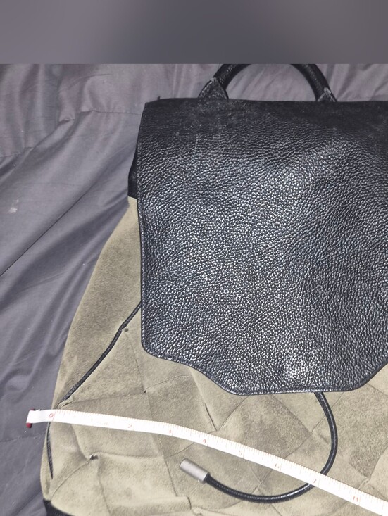 rag & bone Olive Suede and Black Leather Drawstring Backpack